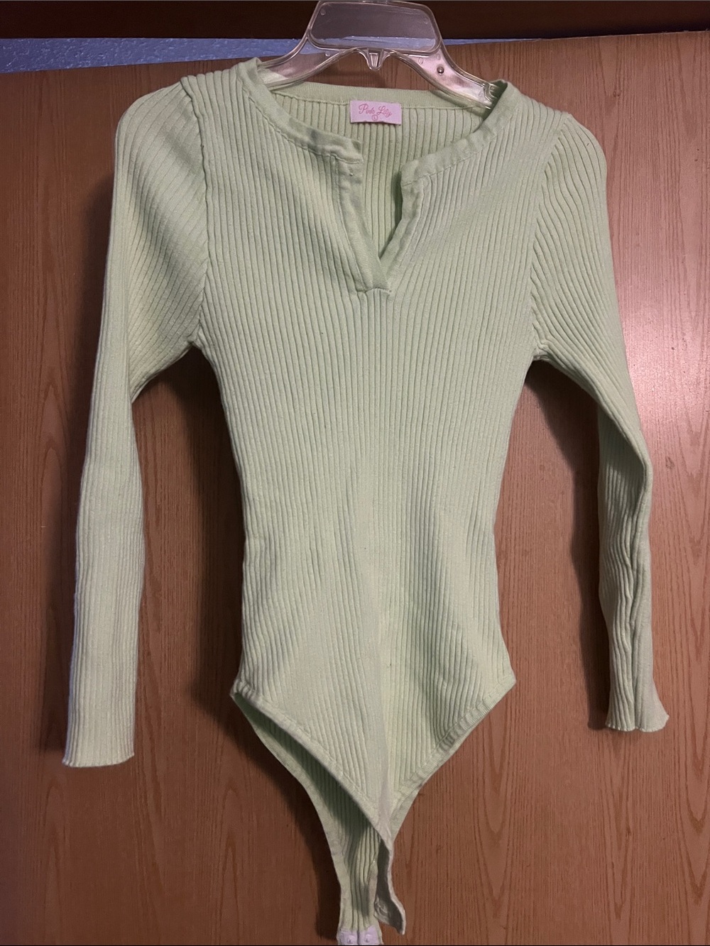 Pink Lily Ribbed V-Notch Bodysuit in Lime Green